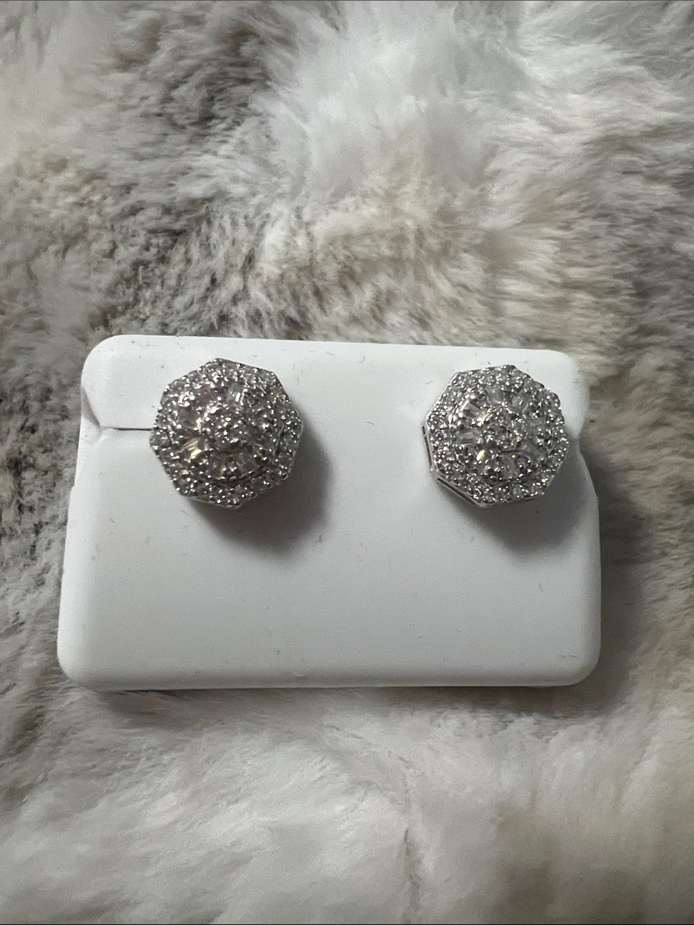 Silver Crystal Cluster Octagon Stud Earrings